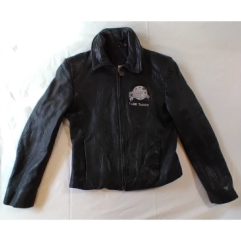 VINTAGE PLANET HOLLYWOOD TAHOE LEATHER JACKET MOTORCYCLE SIZE MEDIUM BLACK